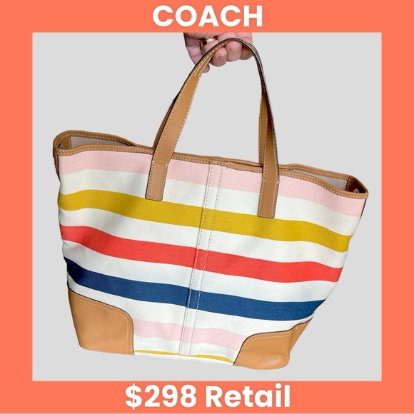 COACH F30041 Hadley Multistripe Canvas/Leather Medium Size Tote Bag EUC - Picture 11 of 12